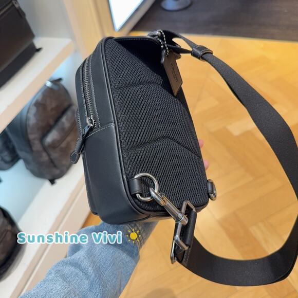 NWT COACH Men's Racer Sling Pack With Varsity Motif CAT80 Walnut Multi - Picture 3 of 9